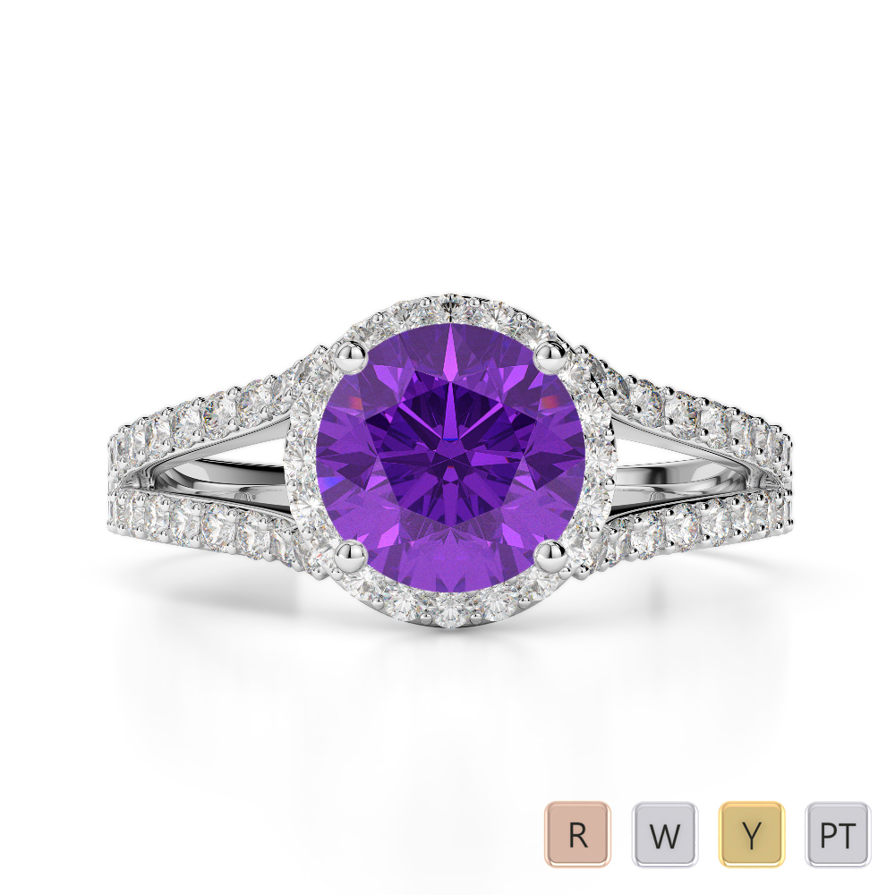 Gold / Platinum Round Cut Amethyst and Diamond Engagement Ring AGDR-1220