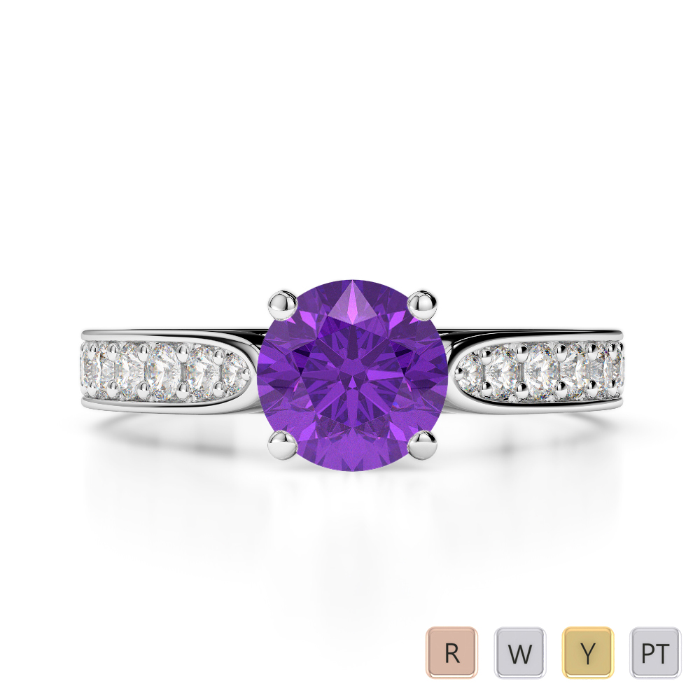 Gold / Platinum Round Cut Amethyst and Diamond Engagement Ring AGDR-1221