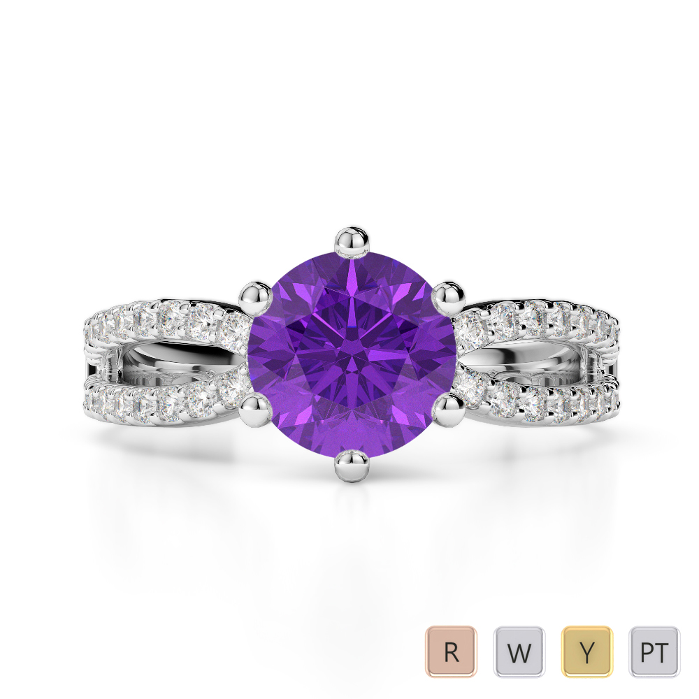 Gold / Platinum Round Cut Amethyst and Diamond Engagement Ring AGDR-1223