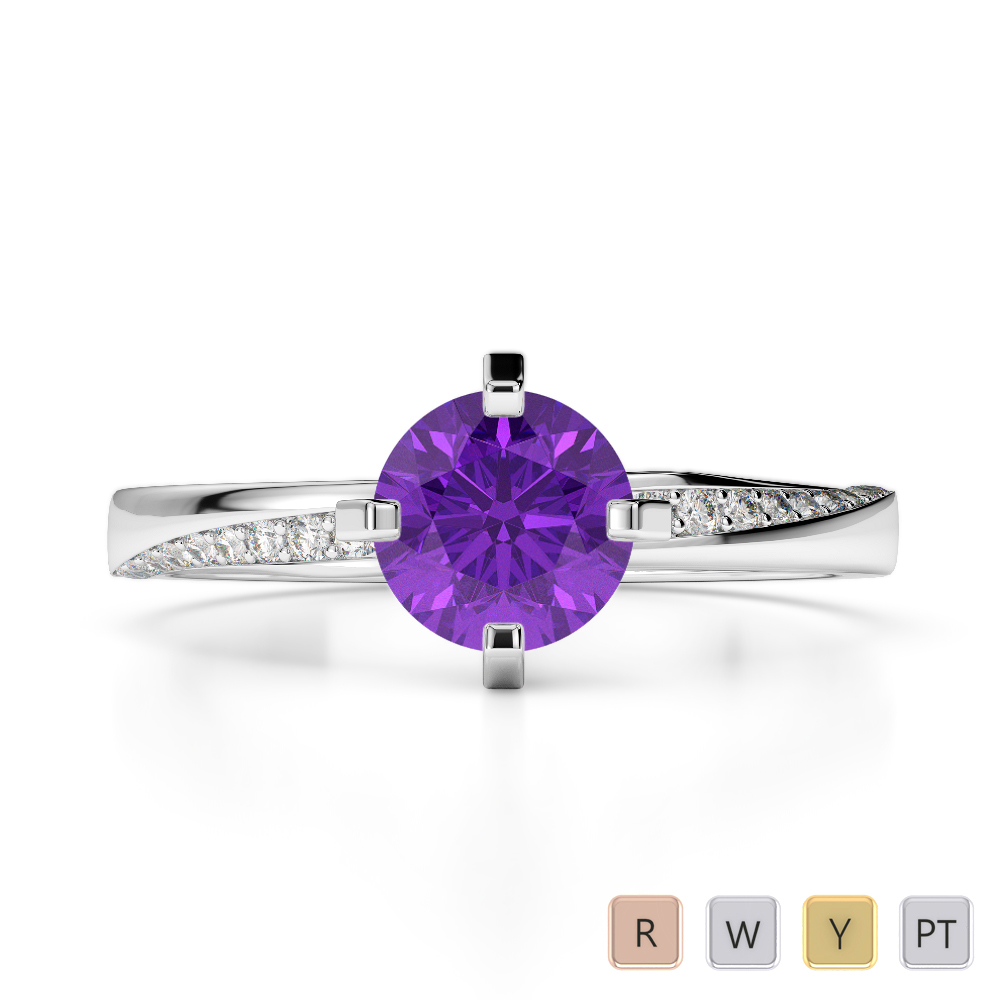 Gold / Platinum Round Cut Amethyst and Diamond Engagement Ring AGDR-2002