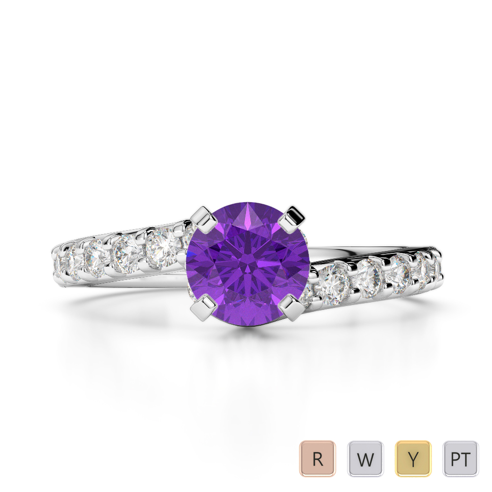 Gold / Platinum Round Cut Amethyst and Diamond Engagement Ring AGDR-2004
