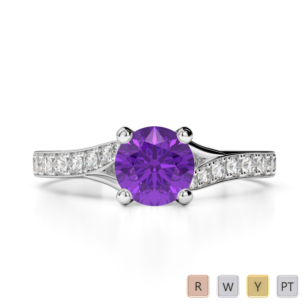 Gold / Platinum Round Cut Amethyst and Diamond Engagement Ring AGDR-2012