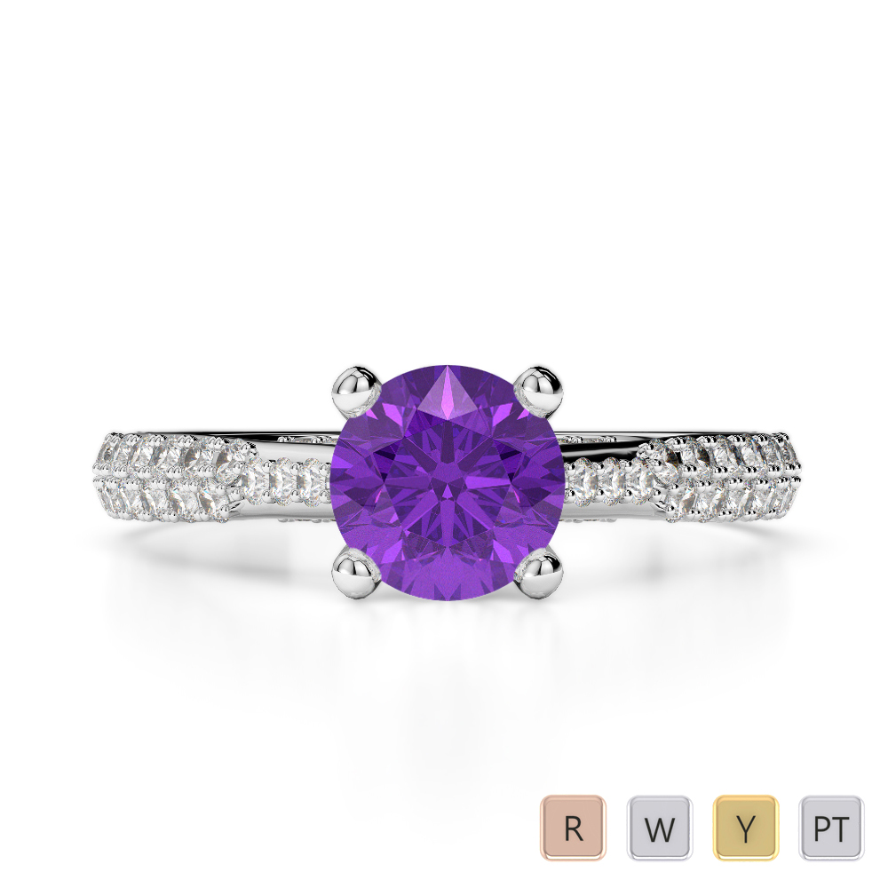 Gold / Platinum Round Cut Amethyst and Diamond Engagement Ring AGDR-2014