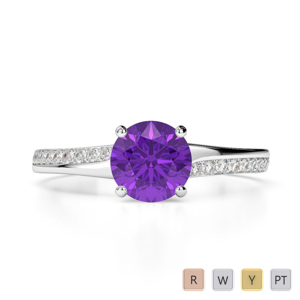 Gold / Platinum Round Cut Amethyst and Diamond Engagement Ring AGDR-2016