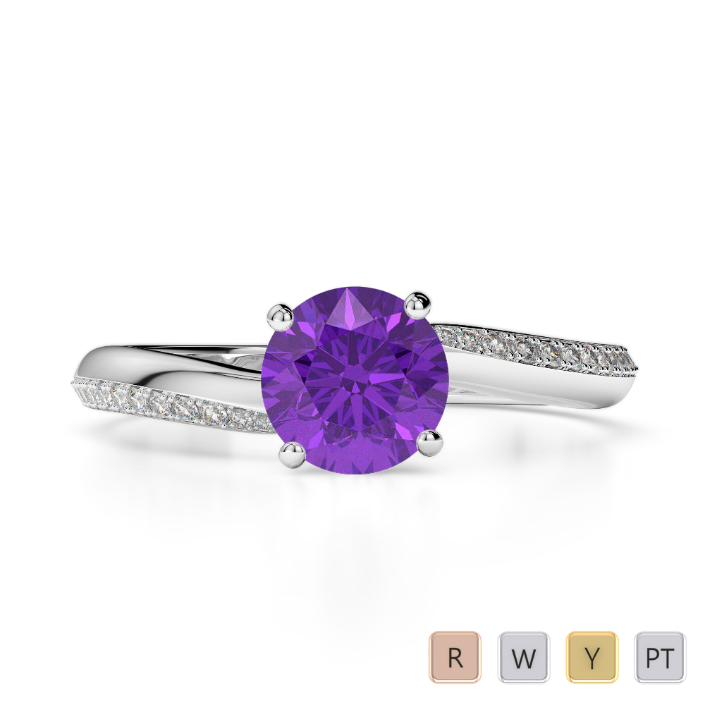 Gold / Platinum Round Cut Amethyst and Diamond Engagement Ring AGDR-2018