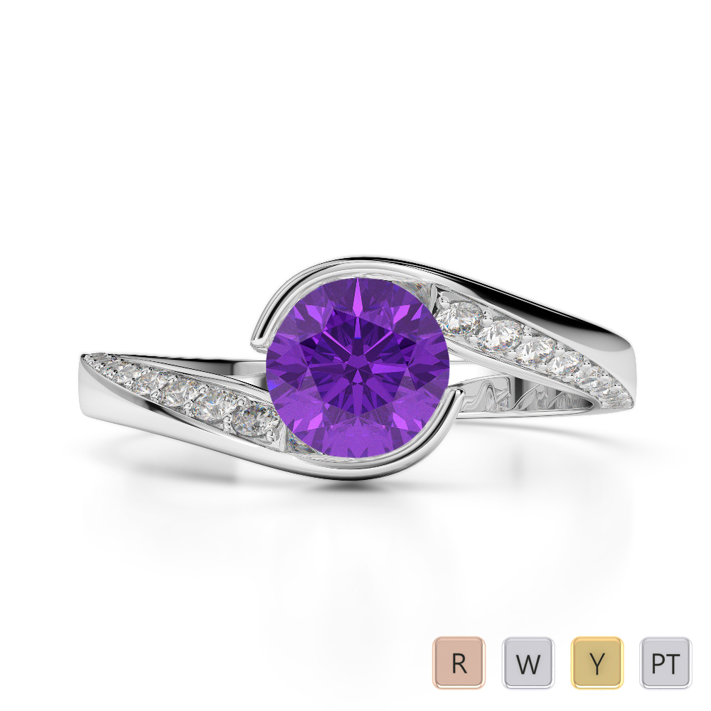 Gold / Platinum Round Cut Amethyst and Diamond Engagement Ring AGDR-2020