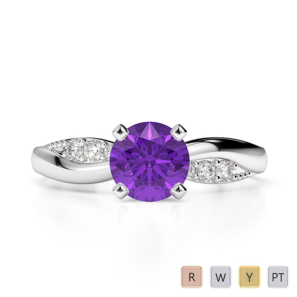 Gold / Platinum Round Cut Amethyst and Diamond Engagement Ring AGDR-2024