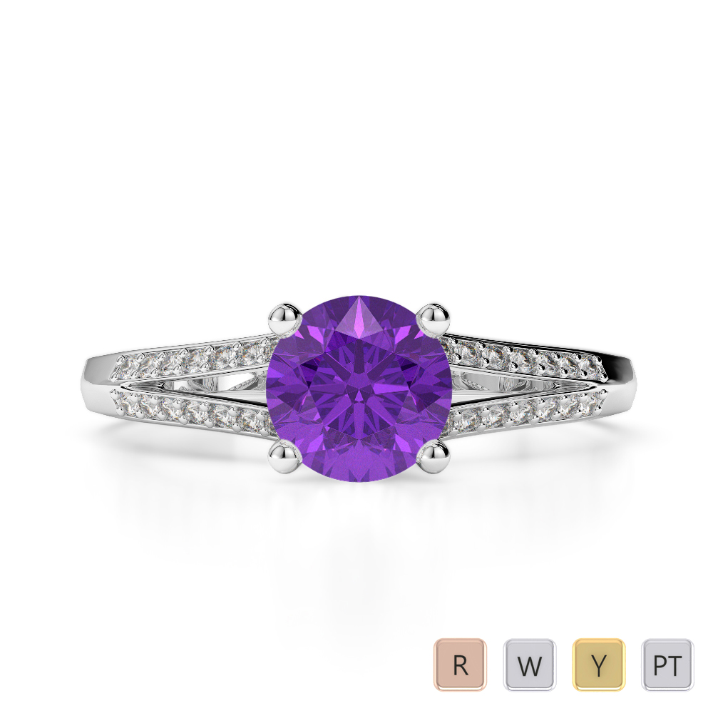 Gold / Platinum Round Cut Amethyst and Diamond Engagement Ring AGDR-2038