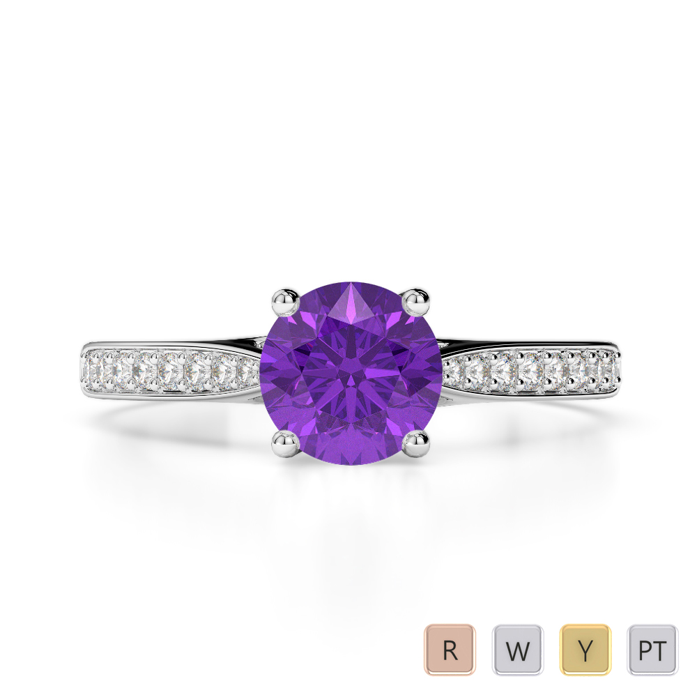 Gold / Platinum Round Cut Amethyst and Diamond Engagement Ring AGDR-2054