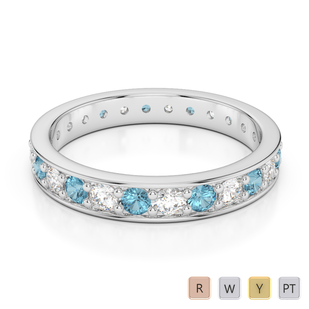 3 MM Gold / Platinum Round Cut Aquamarine and Diamond Full Eternity Ring AGDR-1080