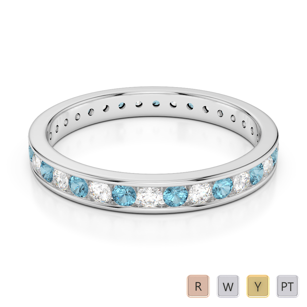 3 MM Gold / Platinum Round Cut Aquamarine and Diamond Full Eternity Ring AGDR-1087