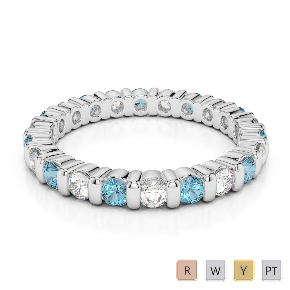 2.5 MM Gold / Platinum Round Cut Aquamarine and Diamond Full Eternity Ring AGDR-1093