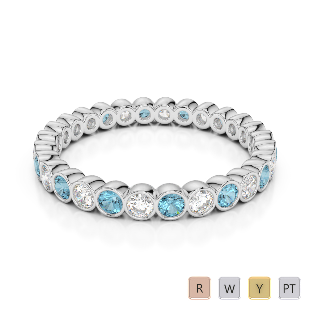 2.5 MM Gold / Platinum Round Cut Aquamarine and Diamond Full Eternity Ring AGDR-1099