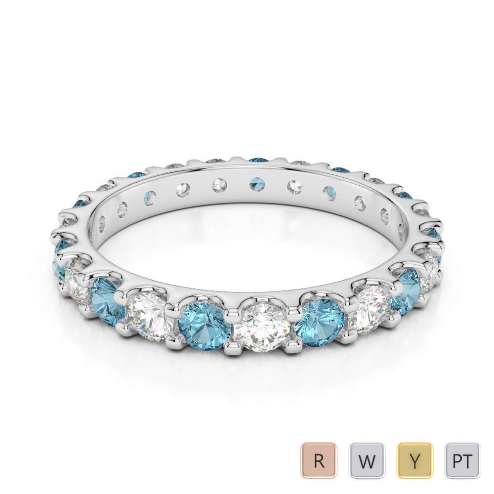 2.5 MM Gold / Platinum Round Cut Aquamarine and Diamond Full Eternity Ring AGDR-1105