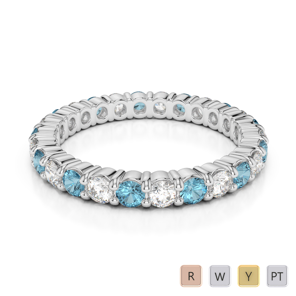2.5 MM Gold / Platinum Round Cut Aquamarine and Diamond Full Eternity Ring AGDR-1111