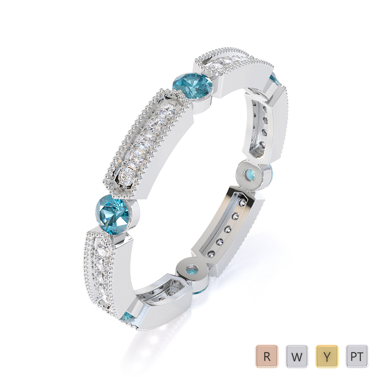 Gold / Platinum Aquamarine and Diamond Full Eternity Ring RZ1500