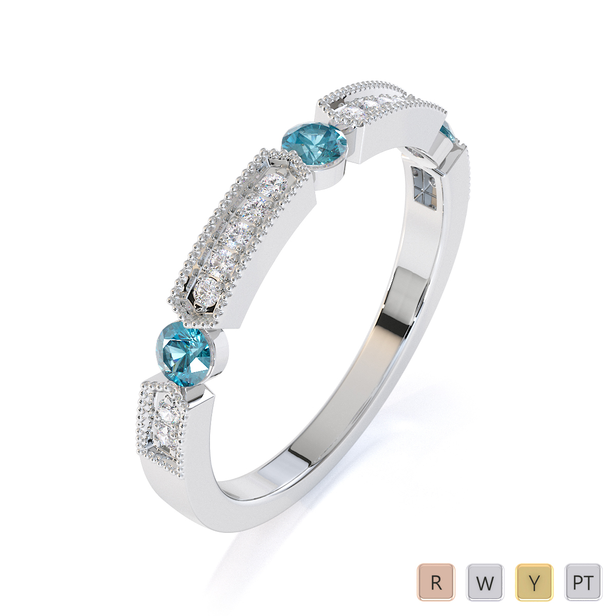 Gold / Platinum Aquamarine and Diamond Half Eternity Ring RZ1501
