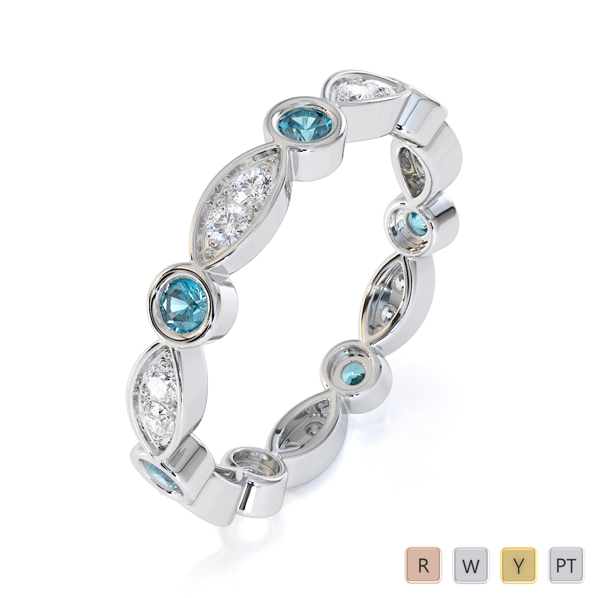Gold / Platinum Aquamarine and Diamond Full Eternity Ring RZ1510