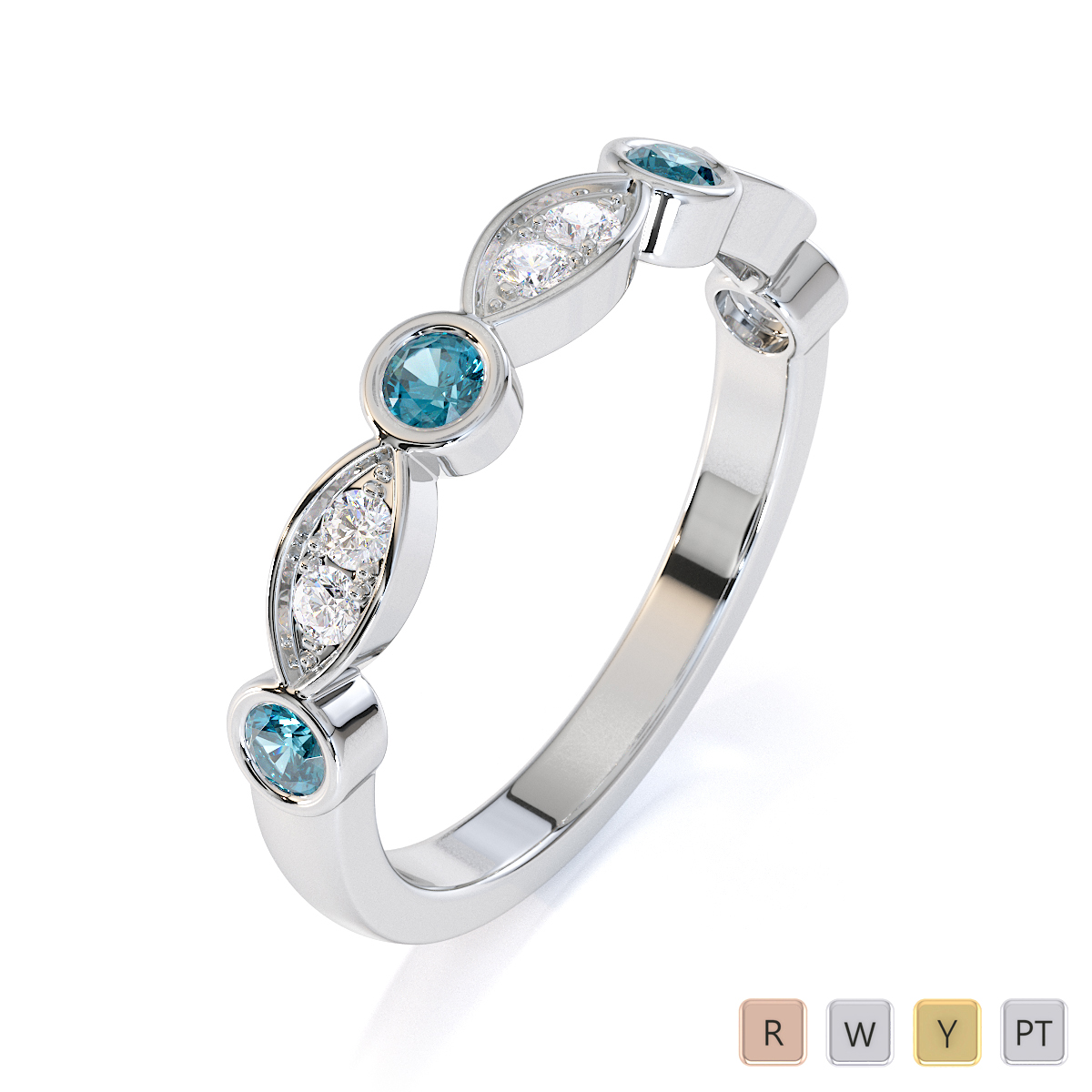 Gold / Platinum Aquamarine and Diamond Half Eternity Ring RZ1511
