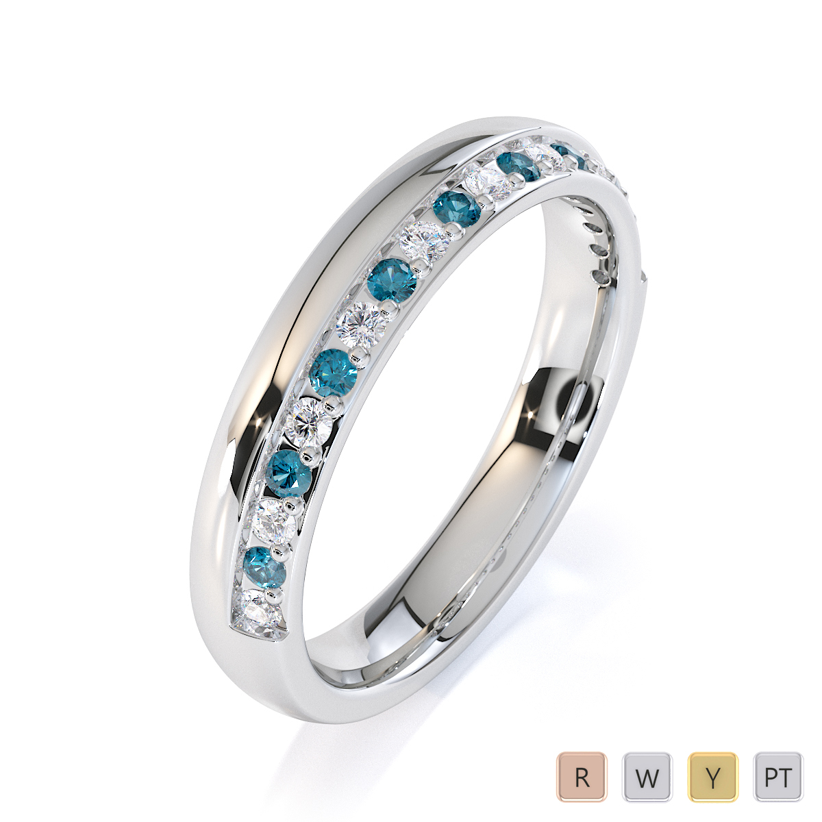 Gold / Platinum Aquamarine and Diamond Half Eternity Ring RZ1517