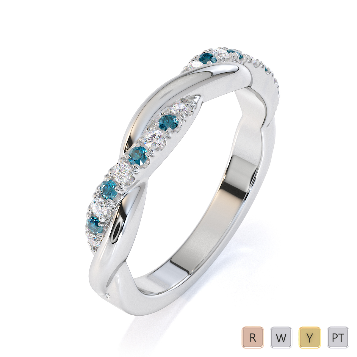 Gold / Platinum Aquamarine and Diamond Half Eternity Ring RZ1523