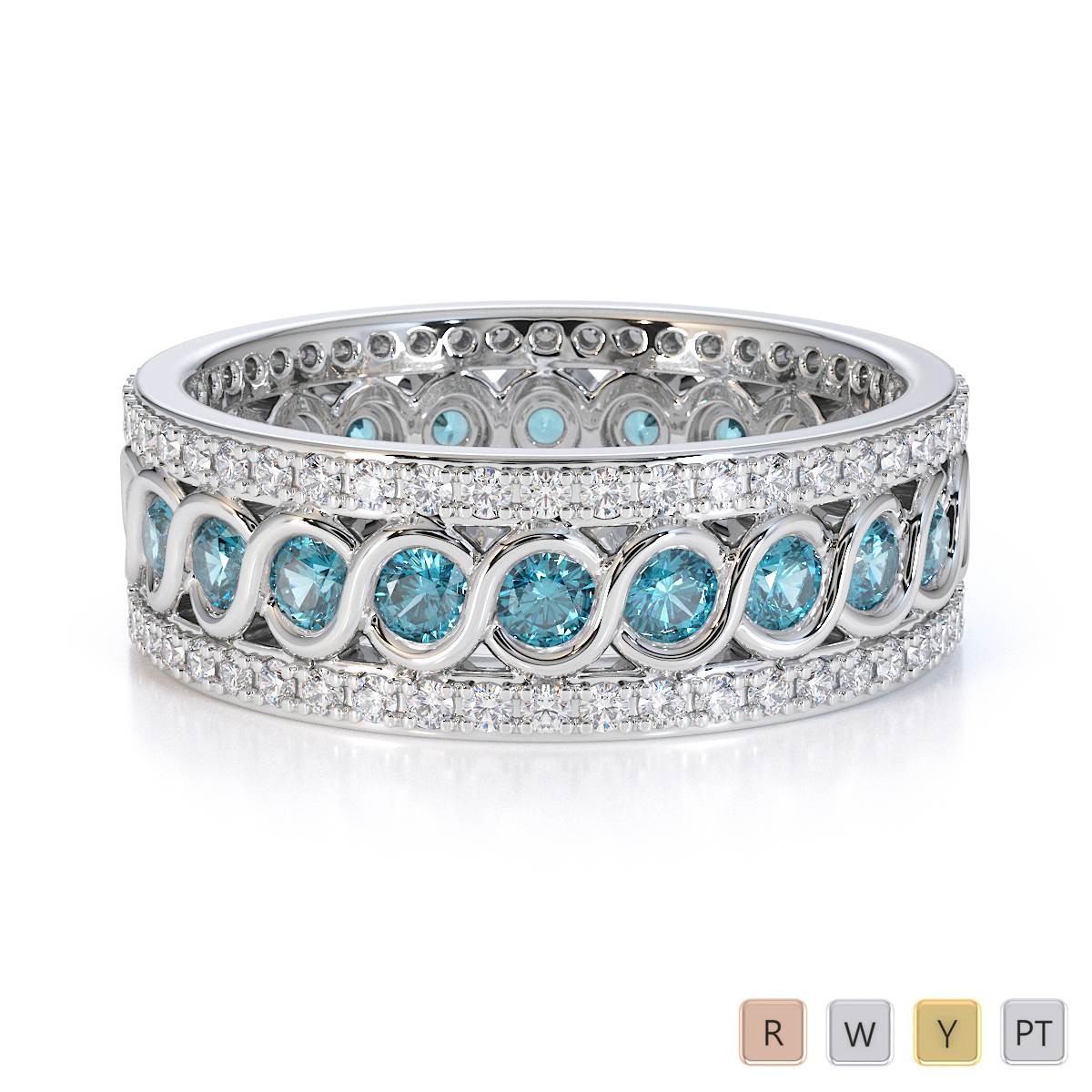 Gold / Platinum Aquamarine and Diamond Full Eternity Ring RZ1524