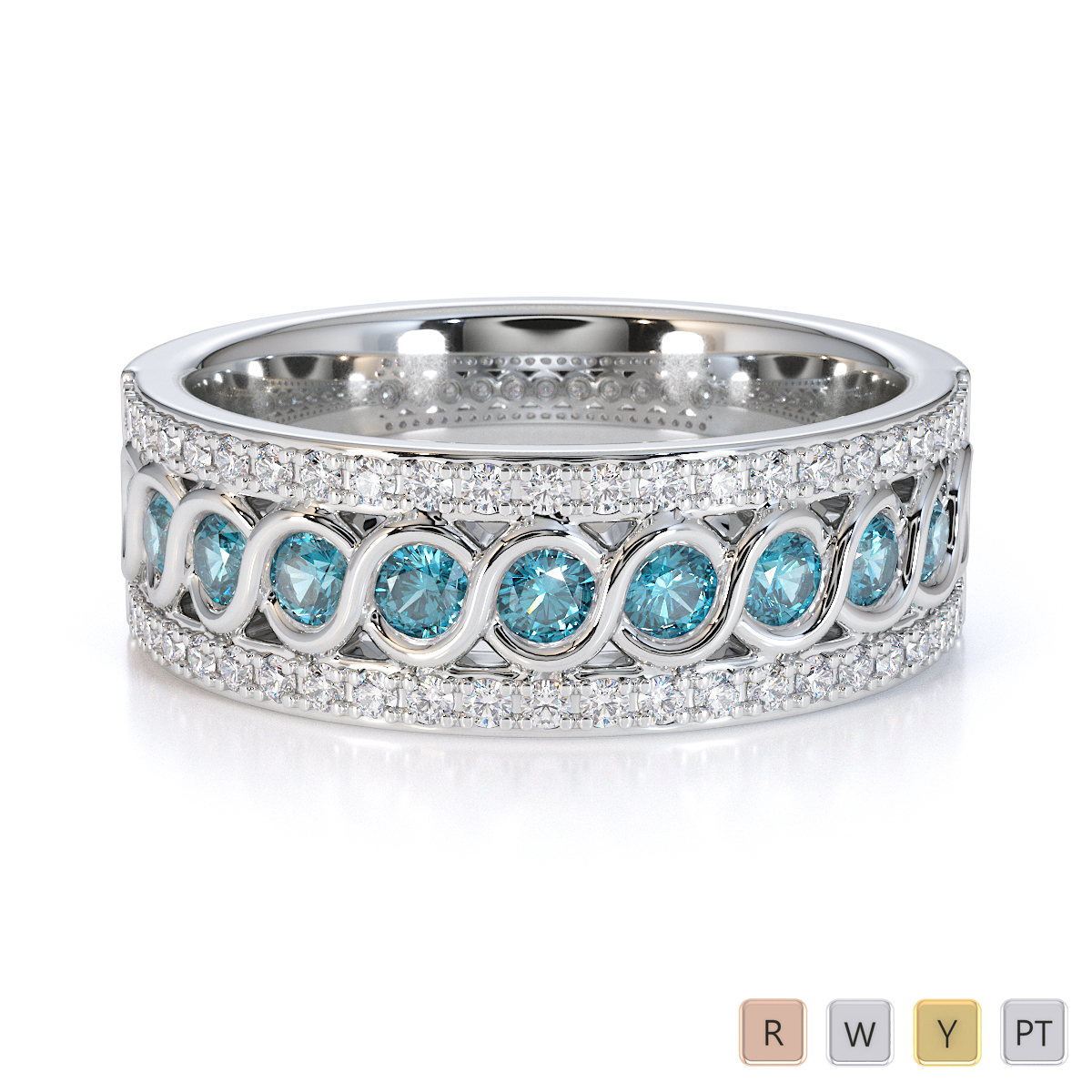 Gold / Platinum Aquamarine and Diamond Half Eternity Ring RZ1525