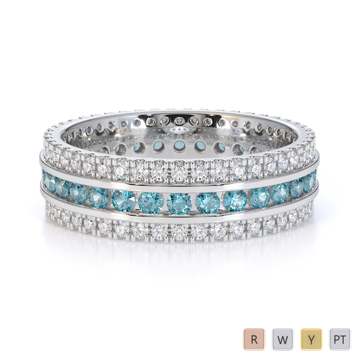 Gold / Platinum Aquamarine and Diamond Full Eternity Ring RZ1526