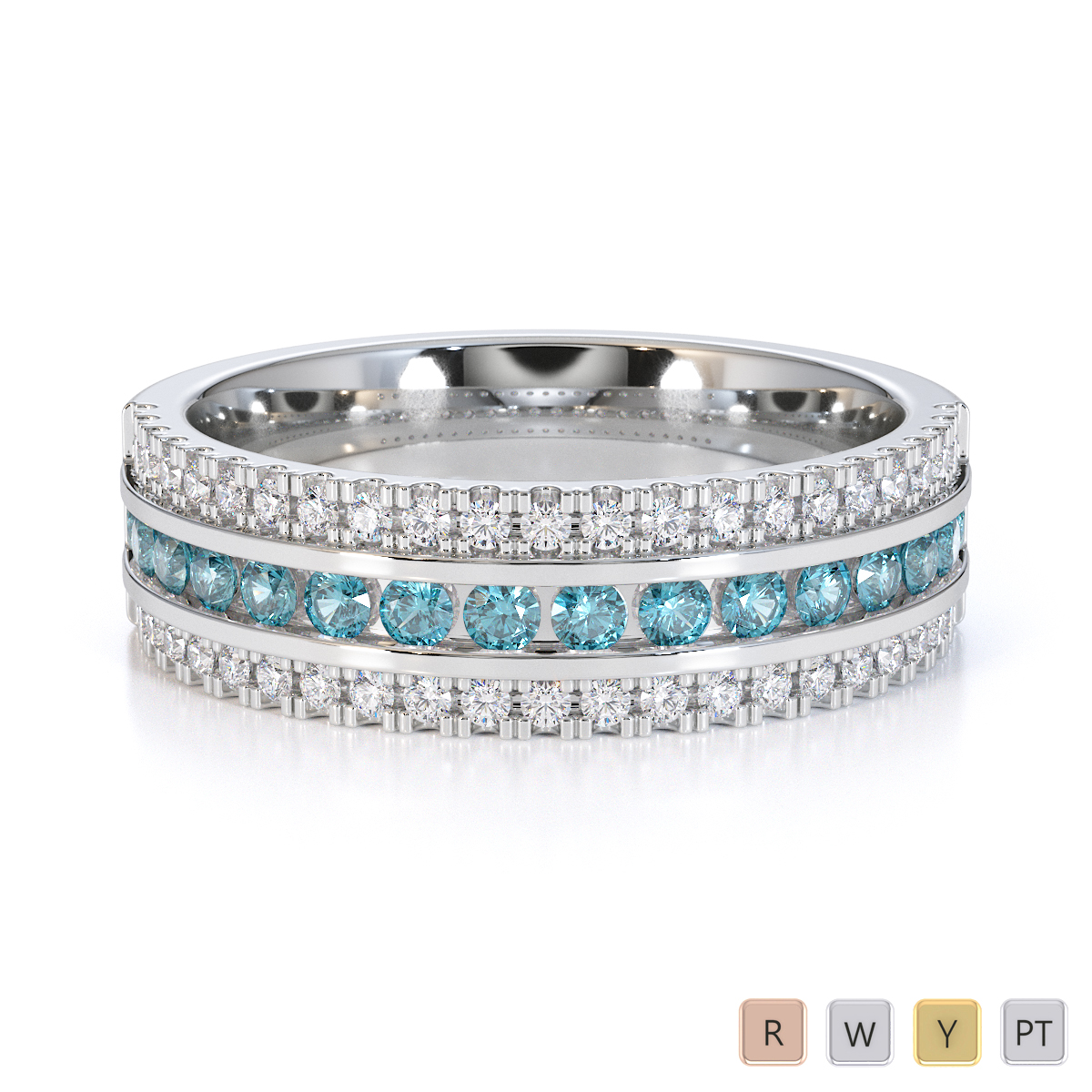 Gold / Platinum Aquamarine and Diamond Half Eternity Ring RZ1527