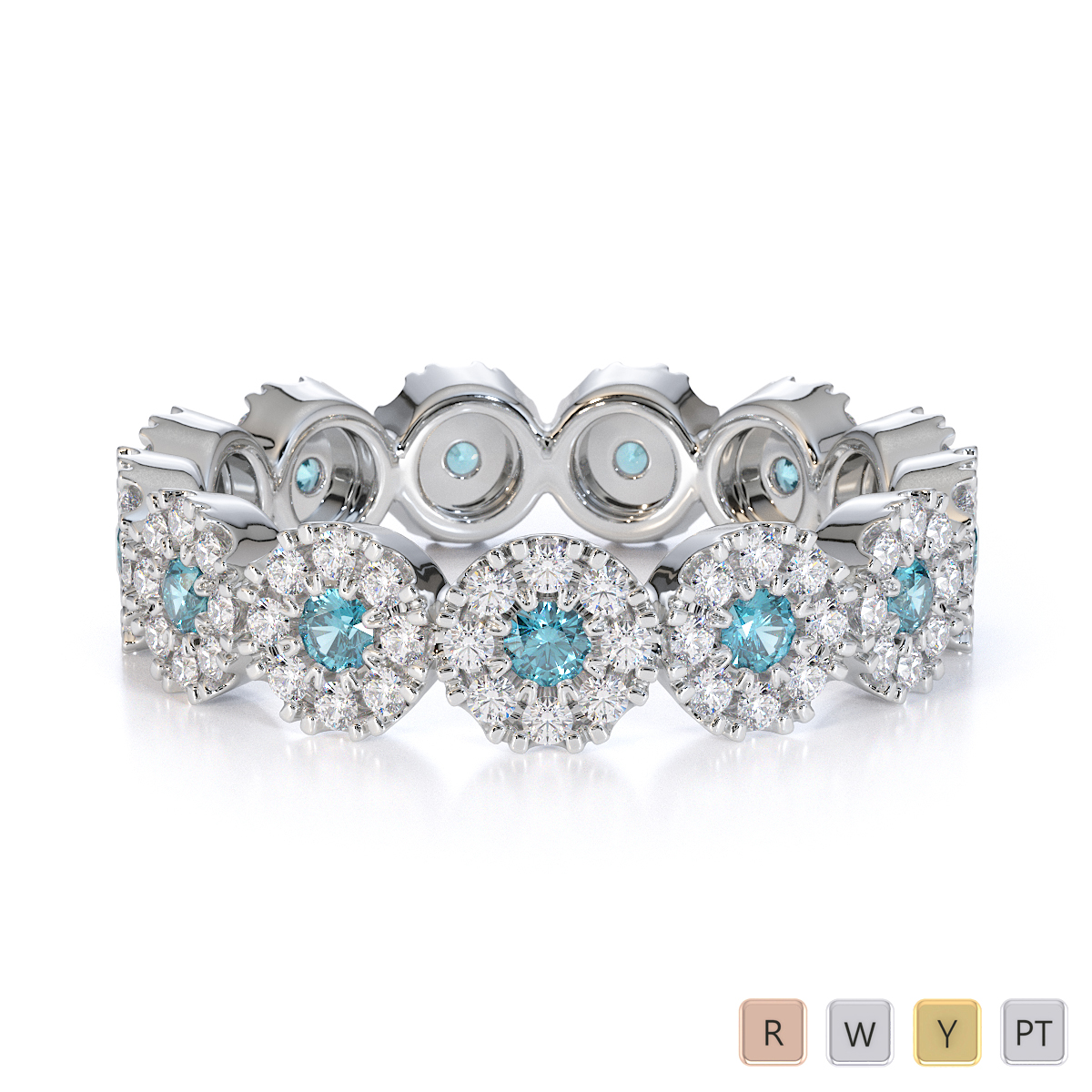 Gold / Platinum Aquamarine and Diamond Full Eternity Ring RZ1530