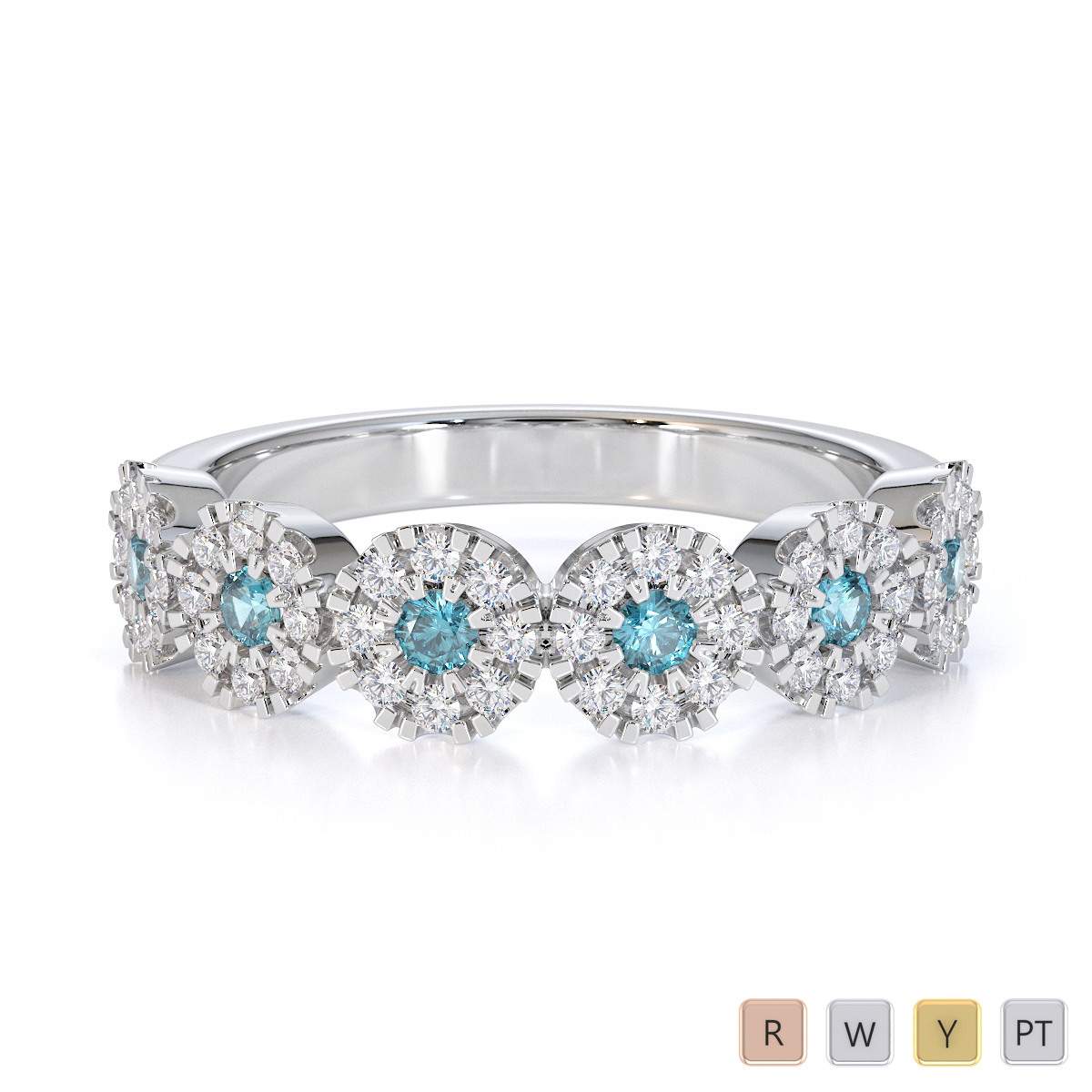 Gold / Platinum Aquamarine and Diamond Half Eternity Ring RZ1531