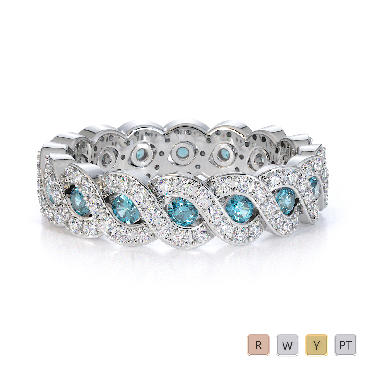 Gold / Platinum Aquamarine and Diamond Full Eternity Ring RZ1532