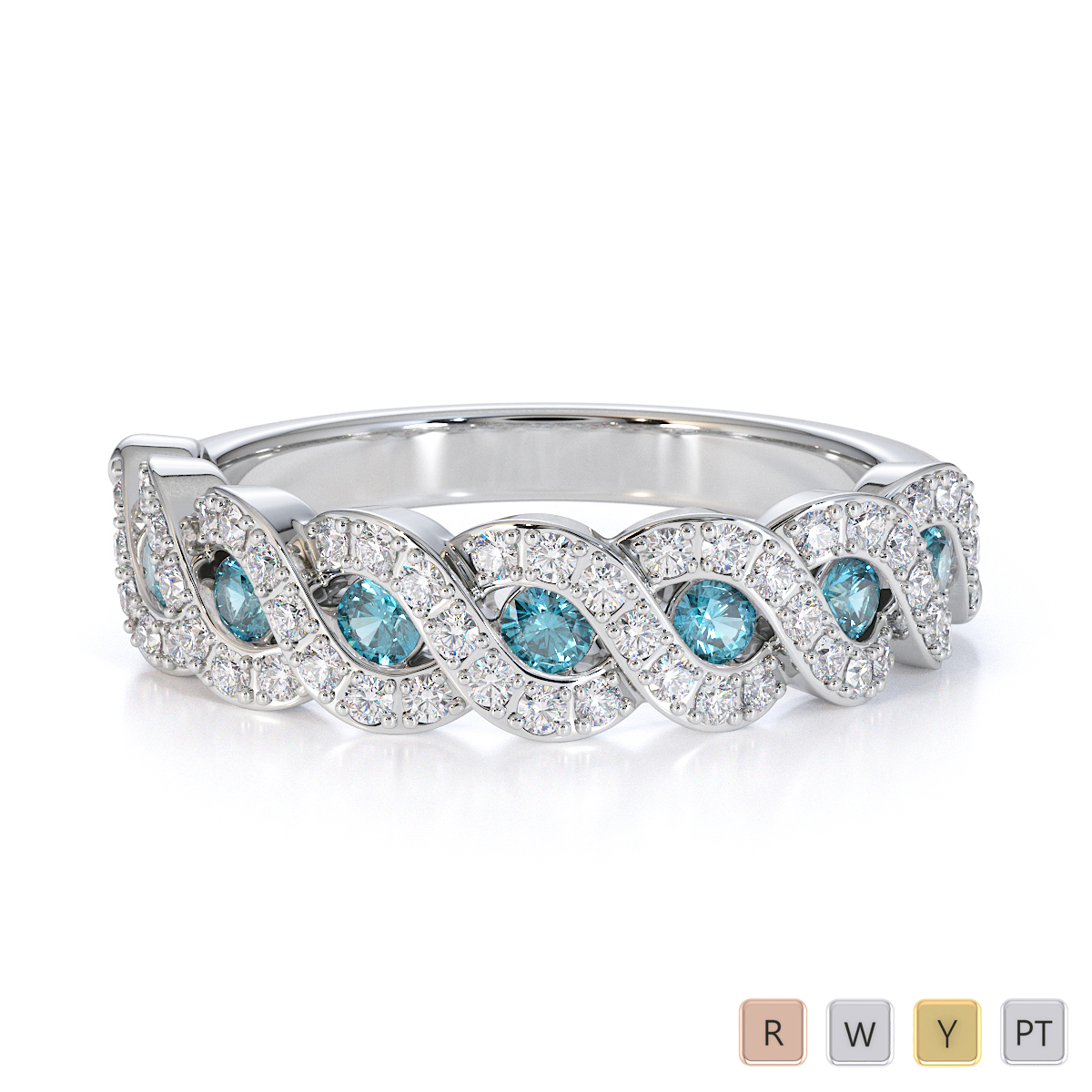 Gold / Platinum Aquamarine and Diamond Half Eternity Ring RZ1533