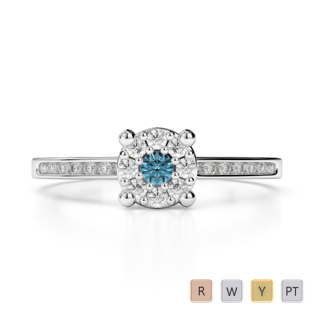 Gold / Platinum Round Cut Aquamarine and Diamond Engagement Ring AGDR-1163