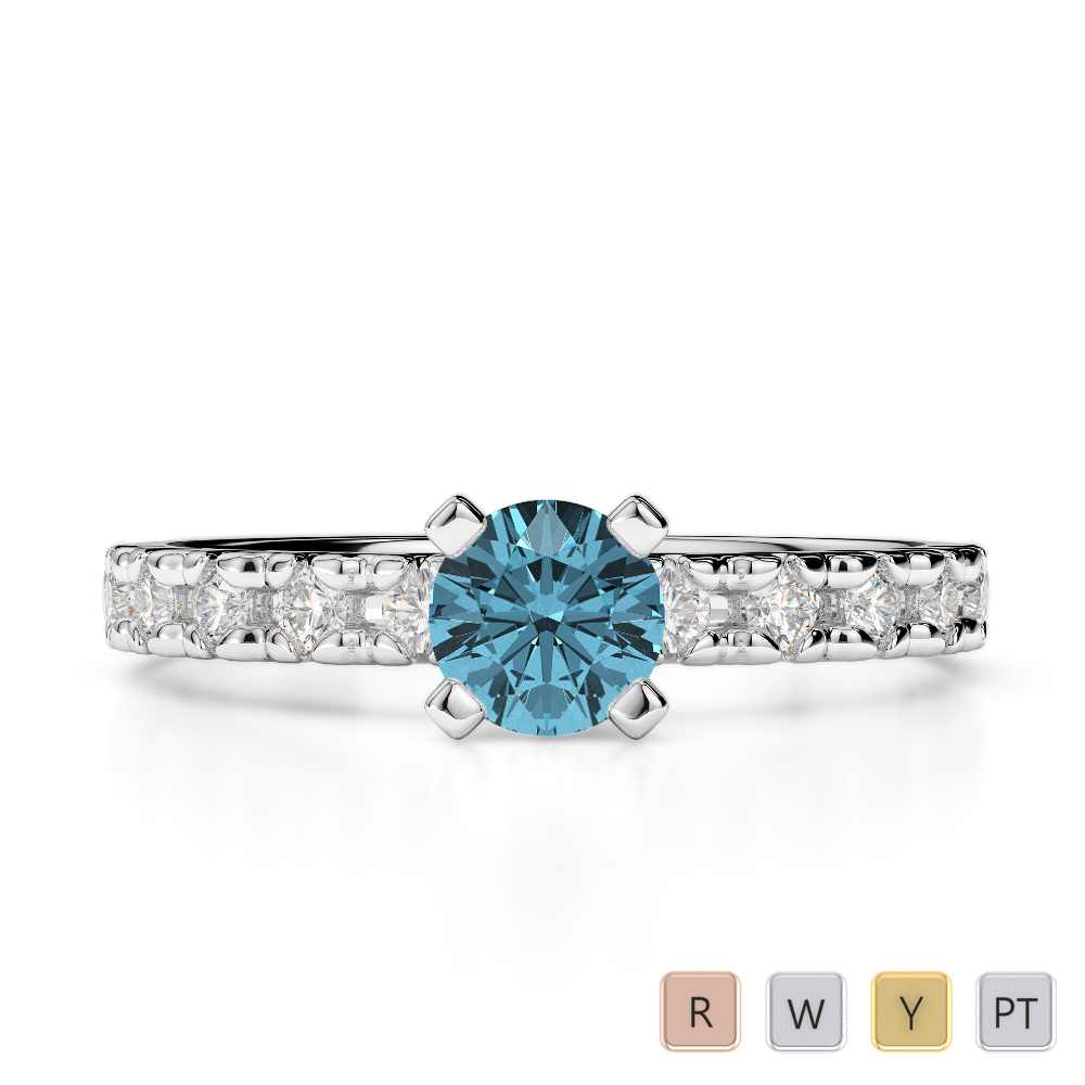 Gold / Platinum Round Cut Aquamarine and Diamond Engagement Ring AGDR-1171