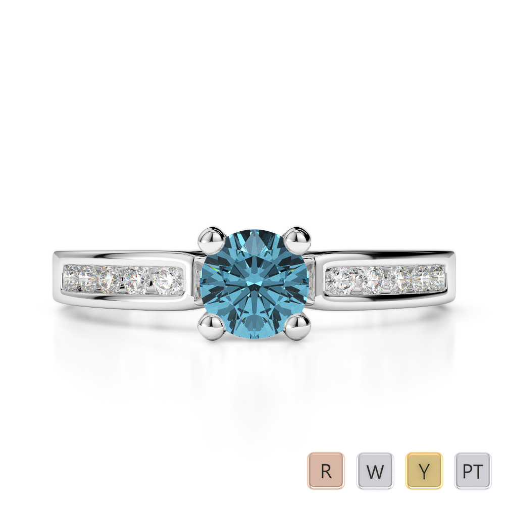 Gold / Platinum Round Cut Aquamarine and Diamond Engagement Ring AGDR-1184