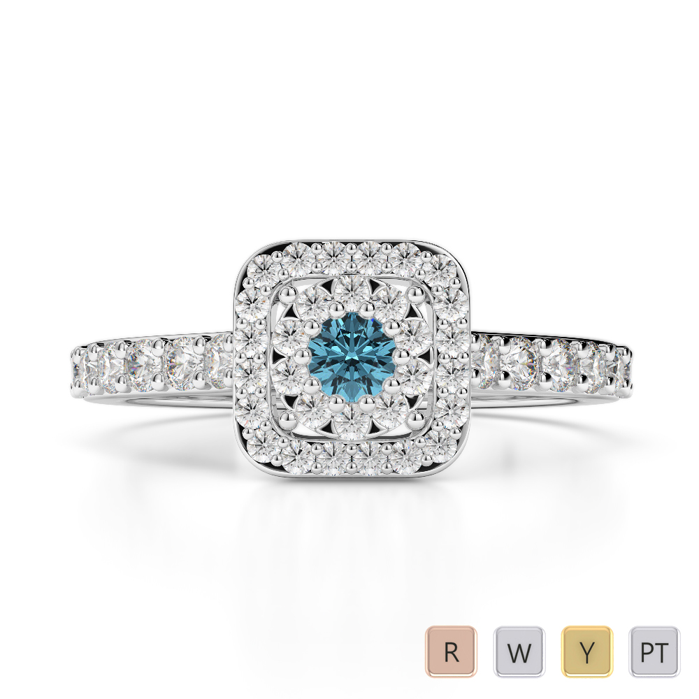Gold / Platinum Round Cut Aquamarine and Diamond Engagement Ring AGDR-1189