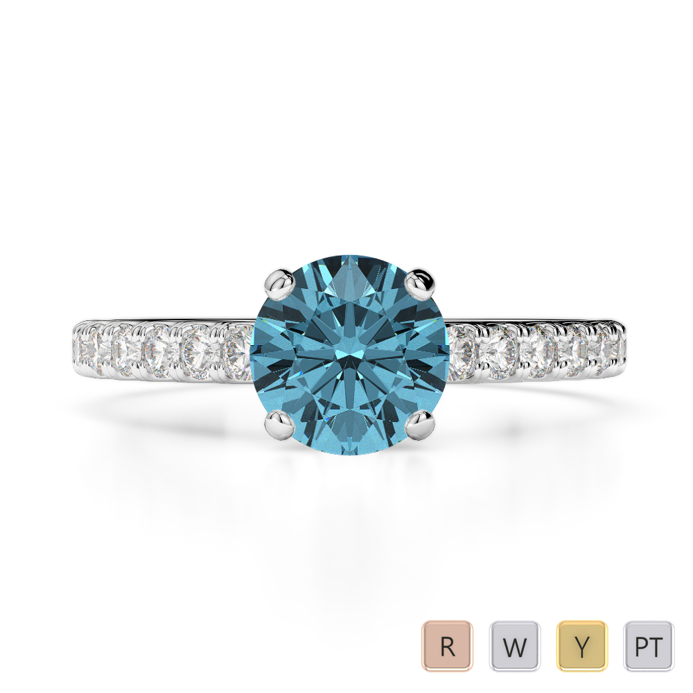 Gold / Platinum Round Cut Aquamarine and Diamond Engagement Ring AGDR-1201