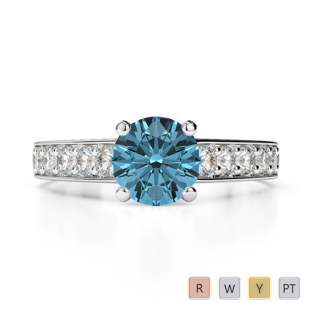 Gold / Platinum Round Cut Aquamarine and Diamond Engagement Ring AGDR-1202