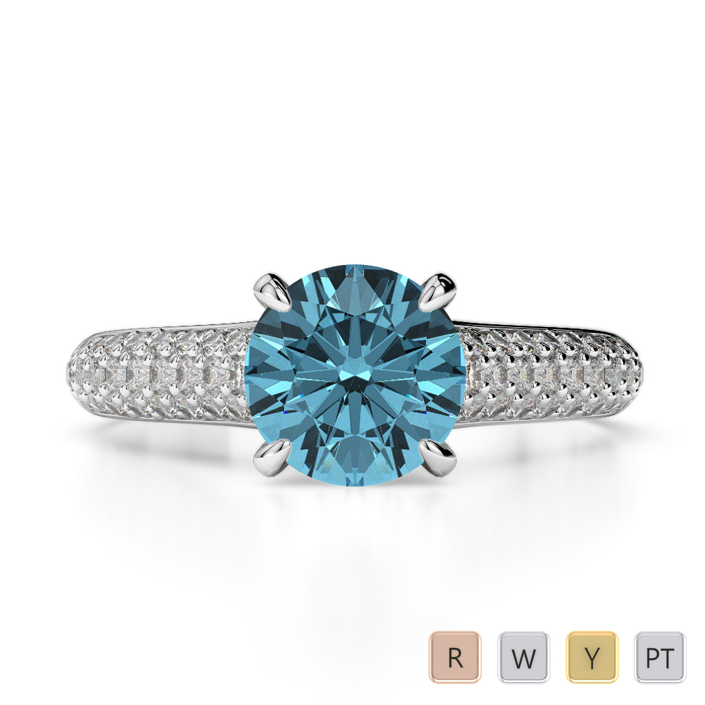 Gold / Platinum Round Cut Aquamarine and Diamond Engagement Ring AGDR-1203