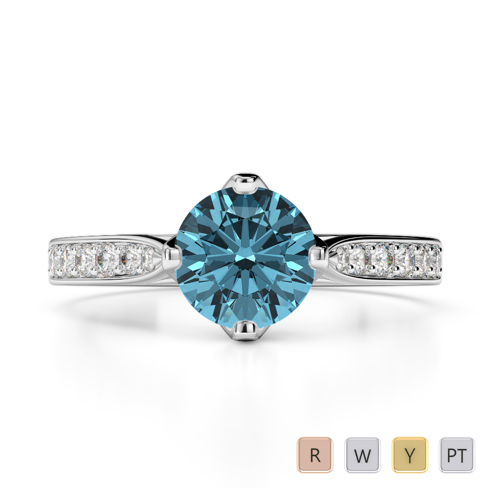 Gold / Platinum Round Cut Aquamarine and Diamond Engagement Ring AGDR-1204