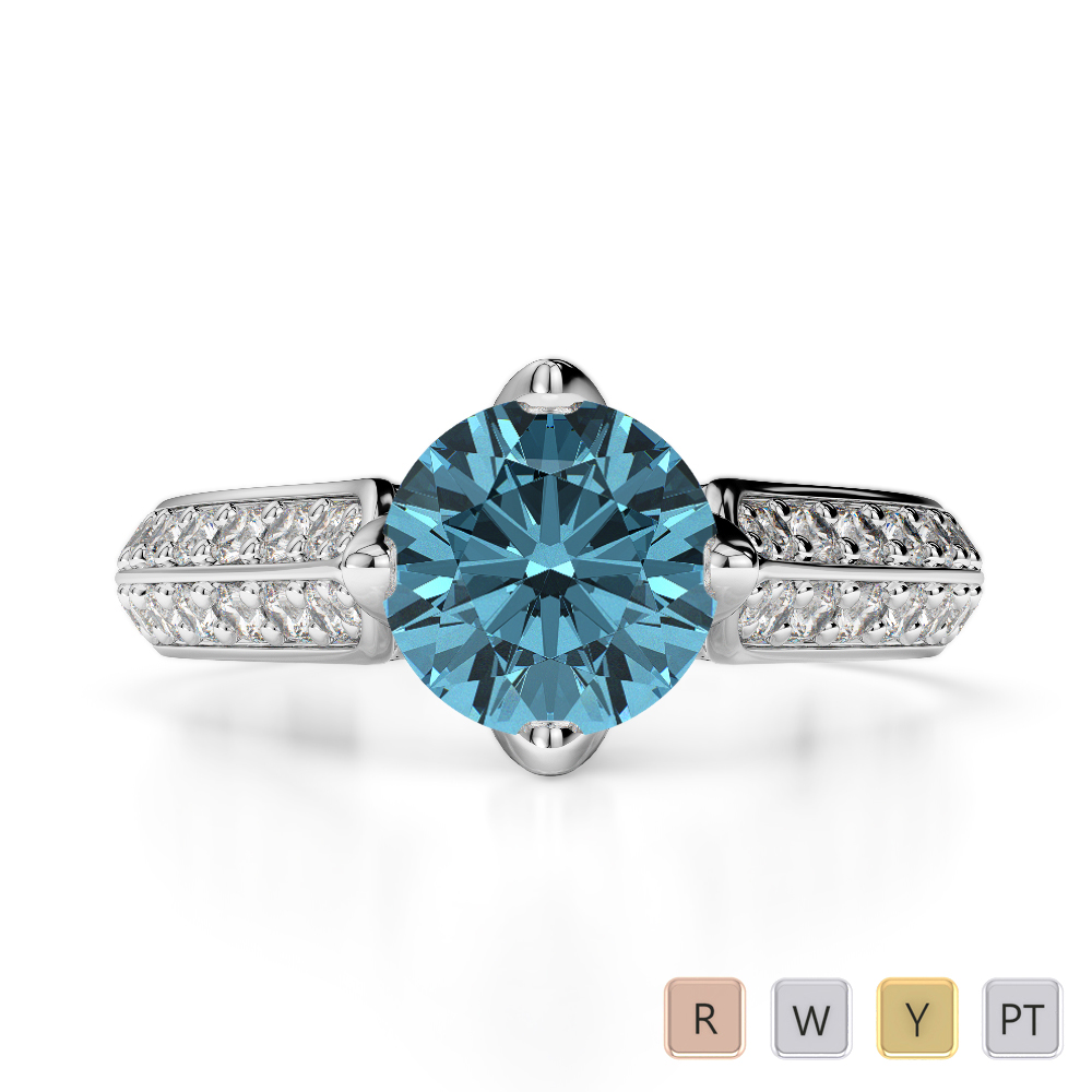 Gold / Platinum Round Cut Aquamarine and Diamond Engagement Ring AGDR-1205