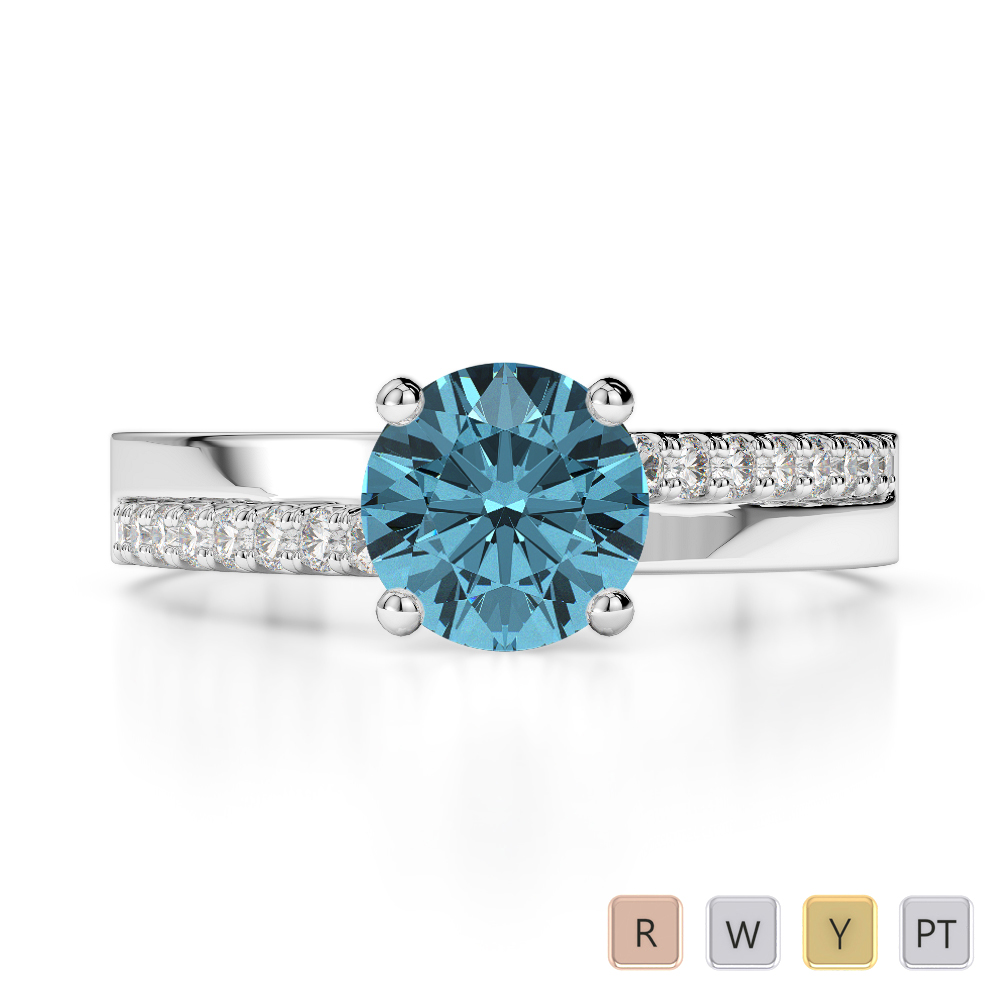 Gold / Platinum Round Cut Aquamarine and Diamond Engagement Ring AGDR-1206
