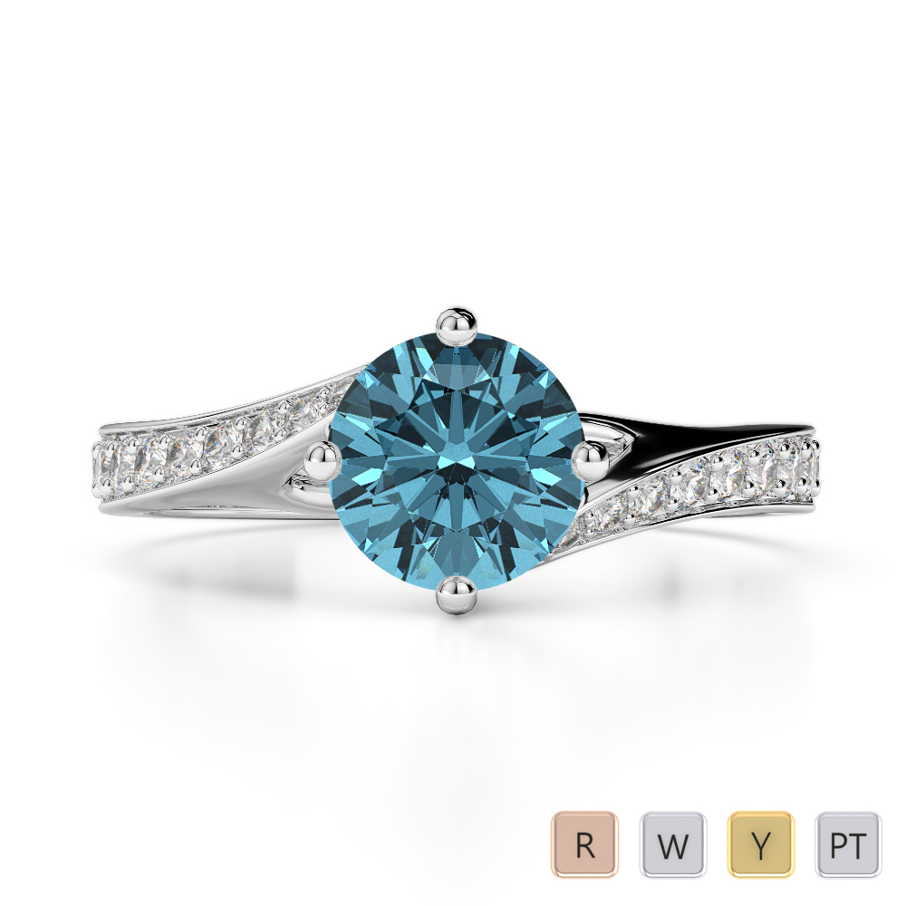 Gold / Platinum Round Cut Aquamarine and Diamond Engagement Ring AGDR-1207