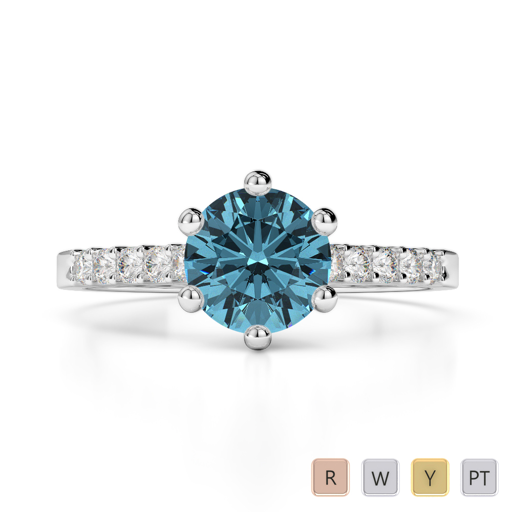 Gold / Platinum Round Cut Aquamarine and Diamond Engagement Ring AGDR-1208