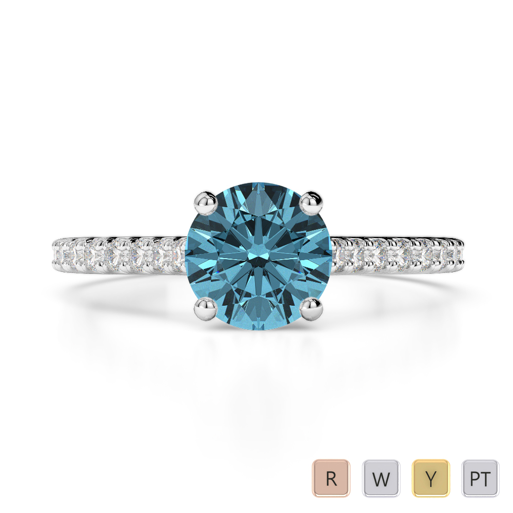 Gold / Platinum Round Cut Aquamarine and Diamond Engagement Ring AGDR-1213