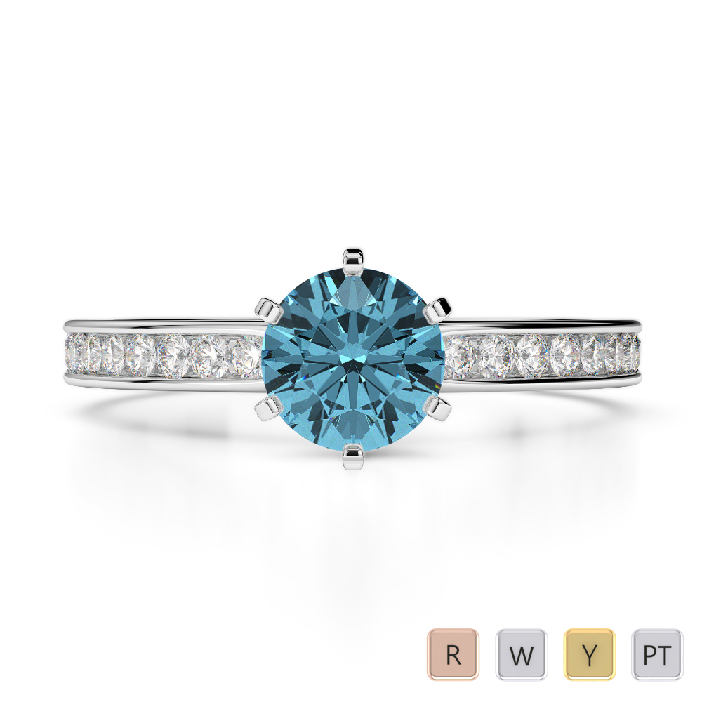 Gold / Platinum Round Cut Aquamarine and Diamond Engagement Ring AGDR-1214