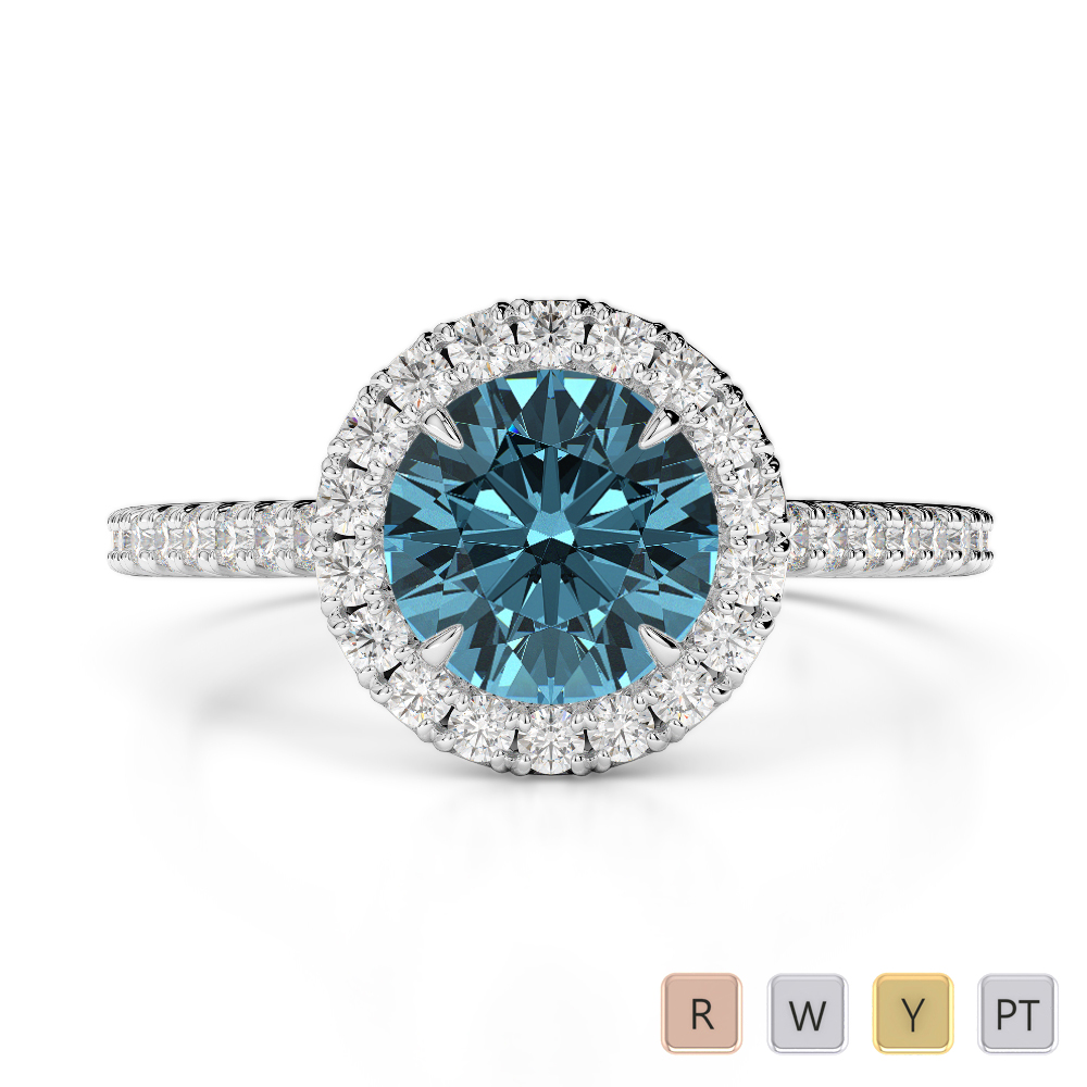 Gold / Platinum Round Cut Aquamarine and Diamond Engagement Ring AGDR-1215
