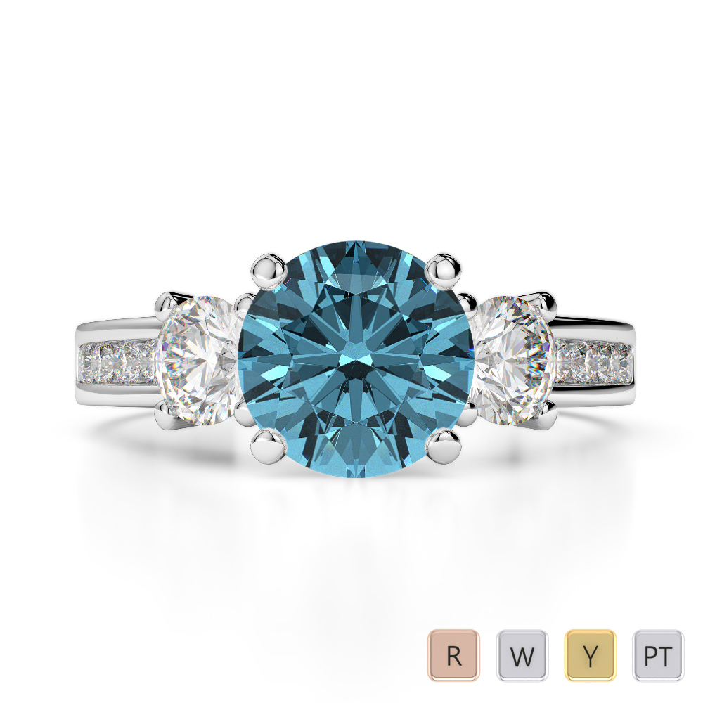Gold / Platinum Round Cut Aquamarine and Diamond Engagement Ring AGDR-1218