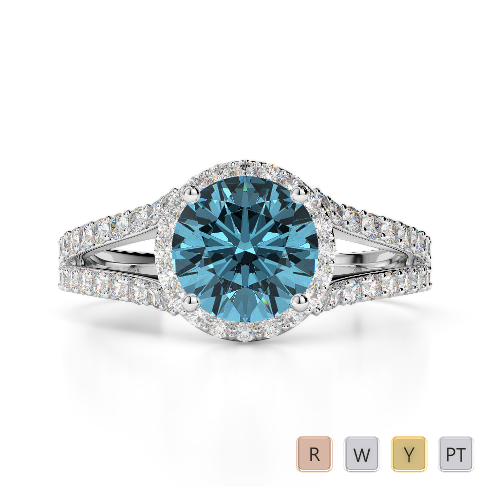 Gold / Platinum Round Cut Aquamarine and Diamond Engagement Ring AGDR-1220